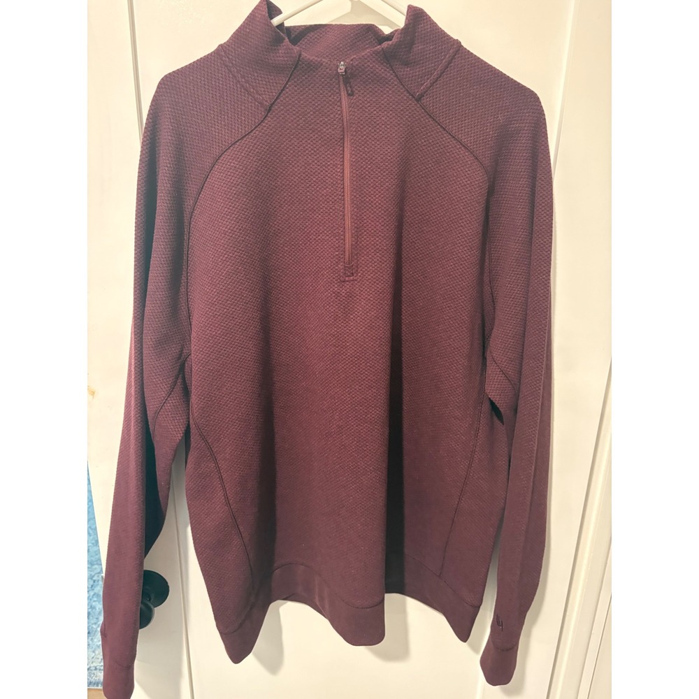VRST Mens Burgundy Textured Quarter Zip Pullover XL Maroon Activewear Sweatshirt